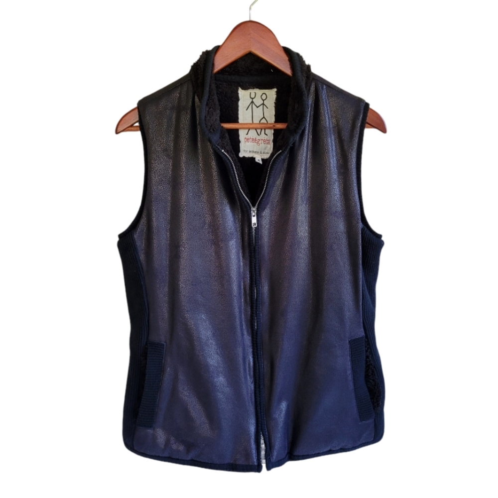 Pete & Greta By Johnny Was Faux Leather & Fur Vegan Vest Black Women's Small